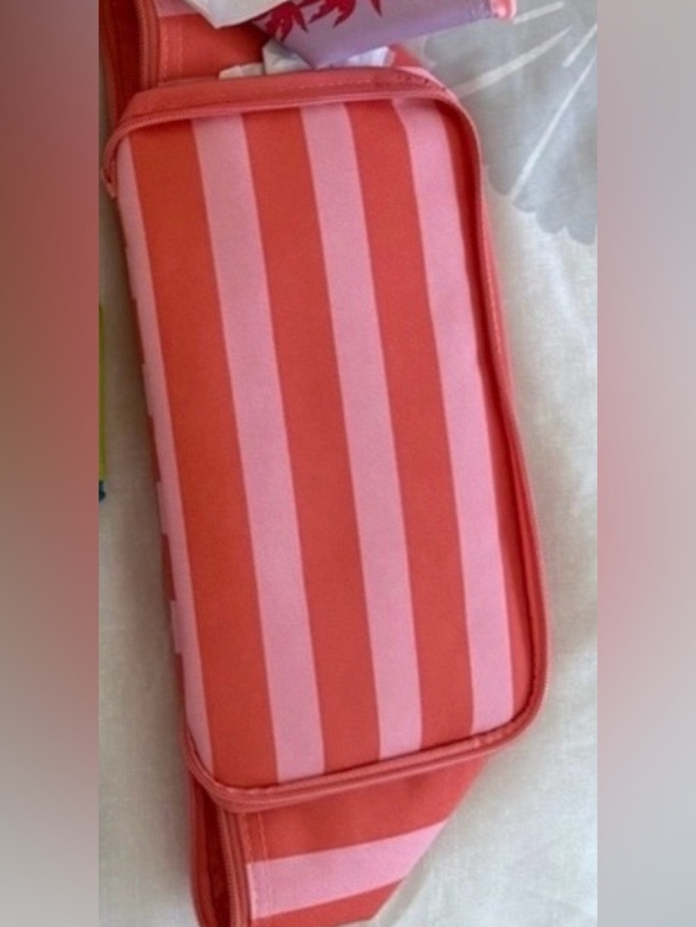 Trader Joe’s Striped Pink & Coral insulated lunch box for @clarkejames